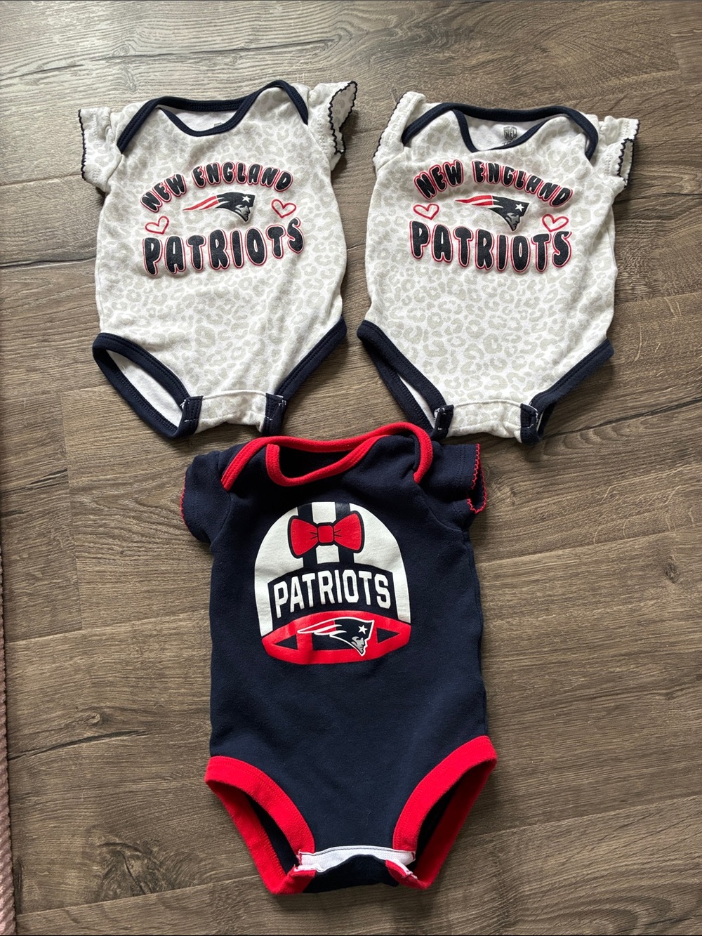 New England Patriots Infant Bodysuits (3)- Navy, White & Red 3/6 Months
